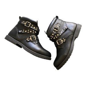 NEW-FABKIDS-BLACK MOTO BOOTS-SIZE 5